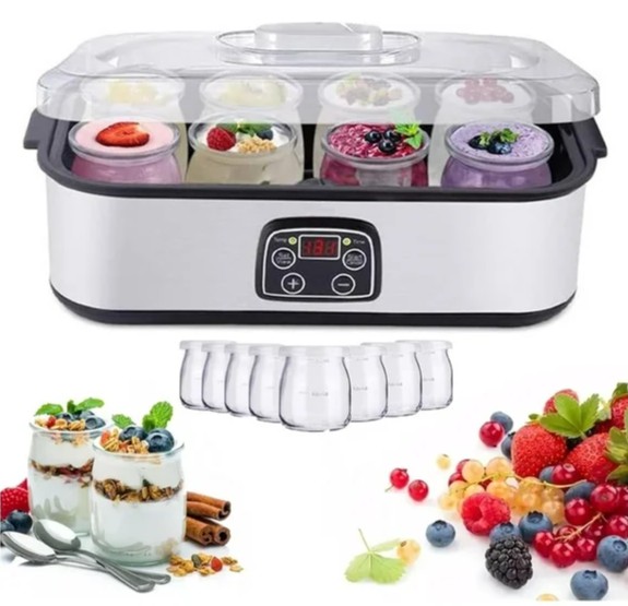 Probiotic Yogurt Maker with Adjustable Time & Temp Control - Make Trillions of Live Probiotics with Two 1-Quart Containers for Larger Batches - Greek Yogurt Maker